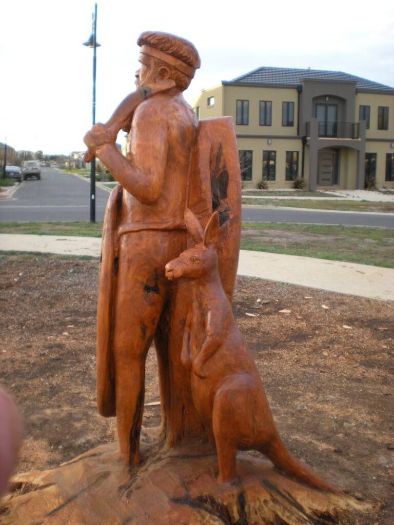 Native Life in Caroline Springs area carved by John Brady using Chainsaws - view 1