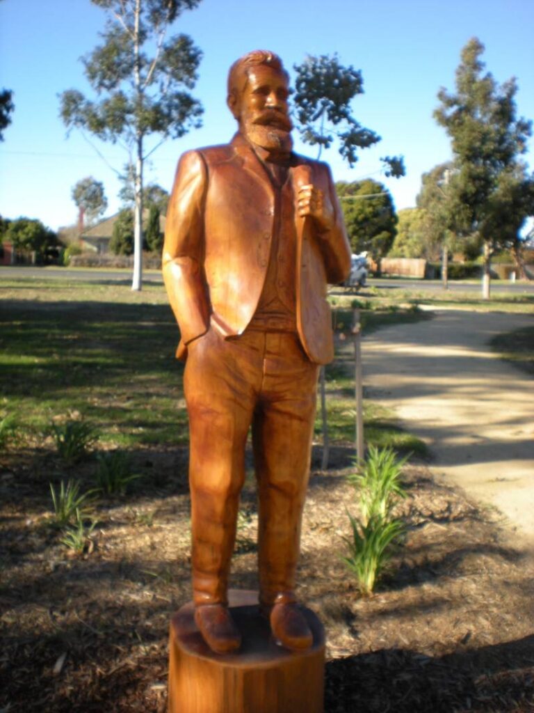 One of the Founders of the Maffra region, carved by John Brady using a chainsaw