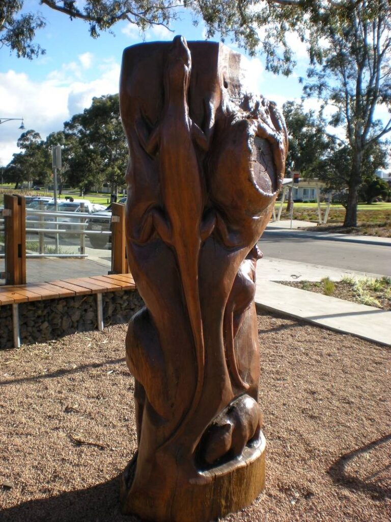 Wildlife native to the Sale region carved by chainsaw by John Brady - View 1